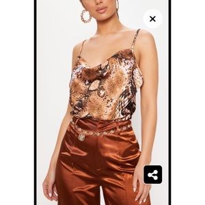 Snake print satin cowl neck cami top size 8